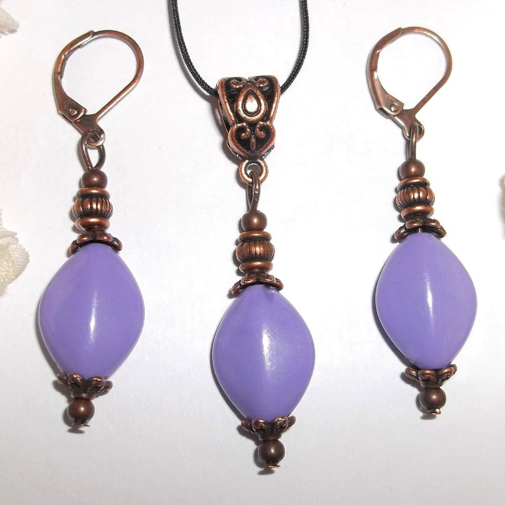Copper & Purple Beaded Jewelry Set Necklace Earrings Fashion Accessory Gift 6895